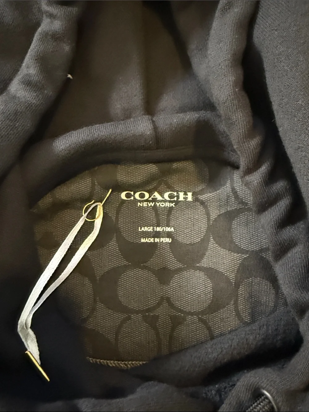 Coach Black Hoodie with Gray Plaid Pocket - Men's Pullover - Picture 4 of 5